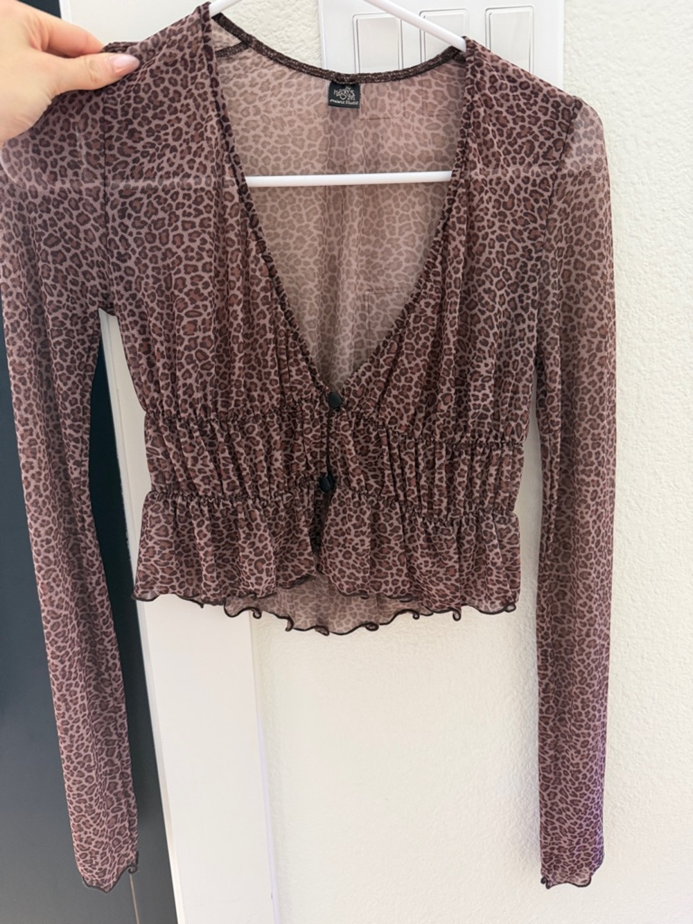 Sheer Leopard Print Ruffle Top - Brown